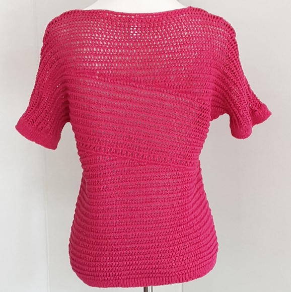 CHICO'S OPEN KNIT PULLOVER SHORT SLEEVE SWEATER SZ 1 (MED) - Picture 4 of 7